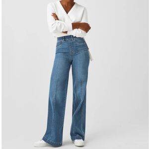 Spanx Seamed Front Wide Leg Jeans Indigo Blue Women's Size Small